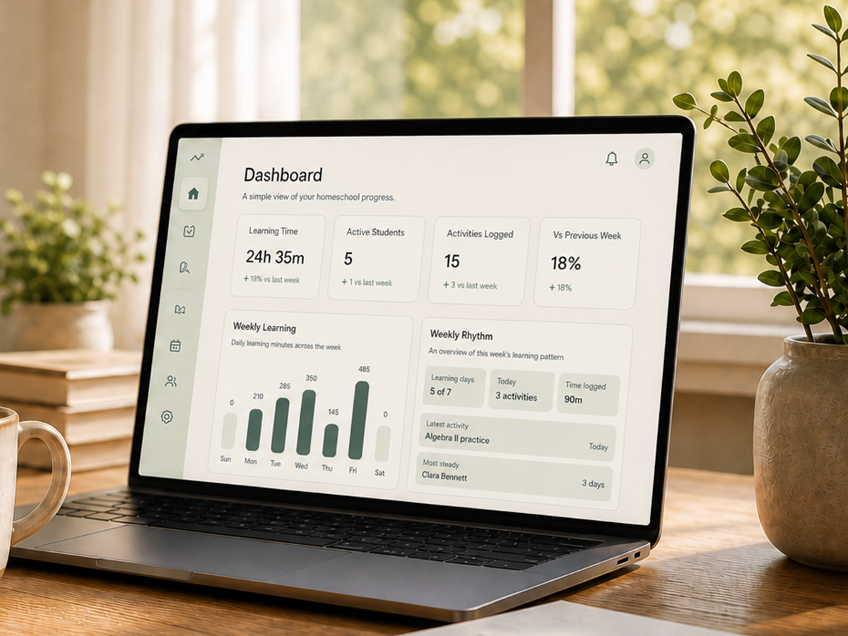 A laptop showing the Gradely progress dashboard.